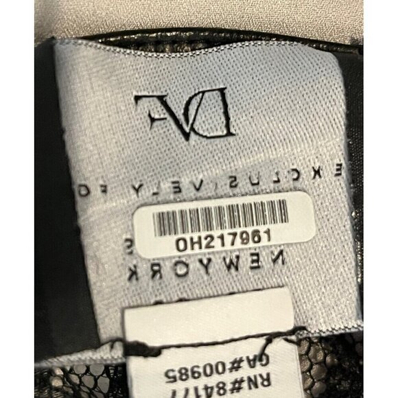 Diane Von Furstenberg DVF Black Tan Lace Lamb Leather Trim Pencil Skirt - Picture 9 of 11